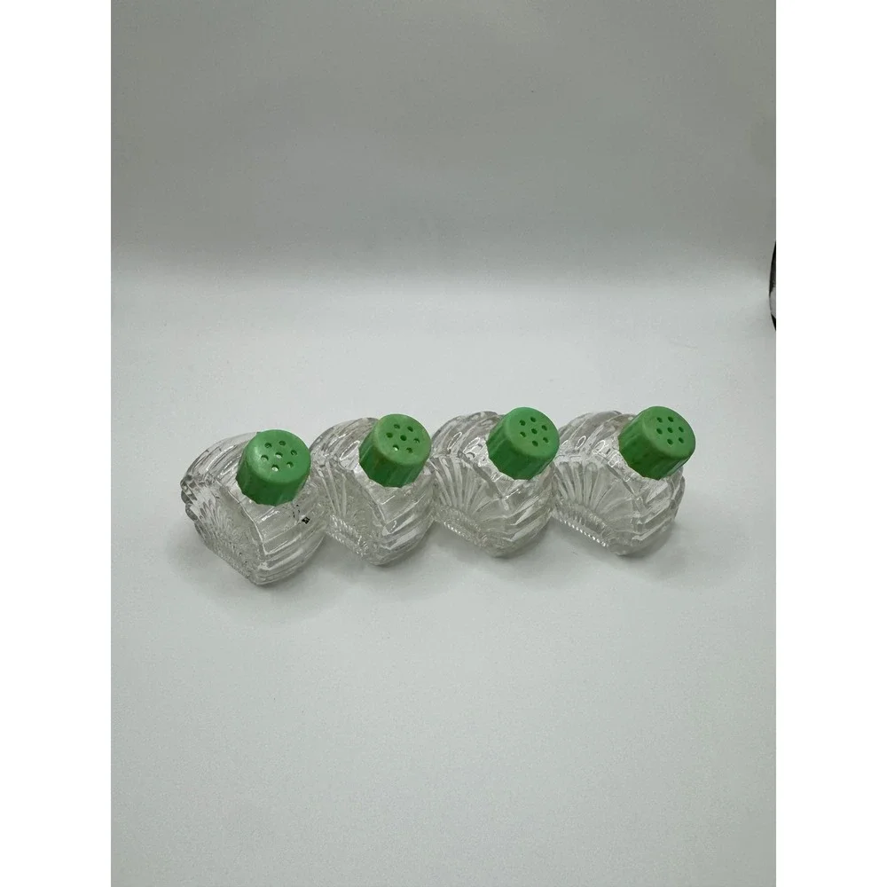 Vintage Glass Seashell Salt and Pepper Shakers Set of 4 Green Lids Coastal Decor